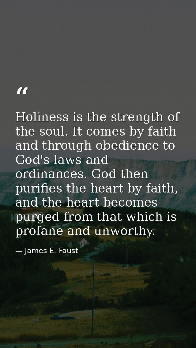 Holiness is the strength of the soul. It comes by faith and through obedience to God's laws and ordinances. God then pur — James E. Faust