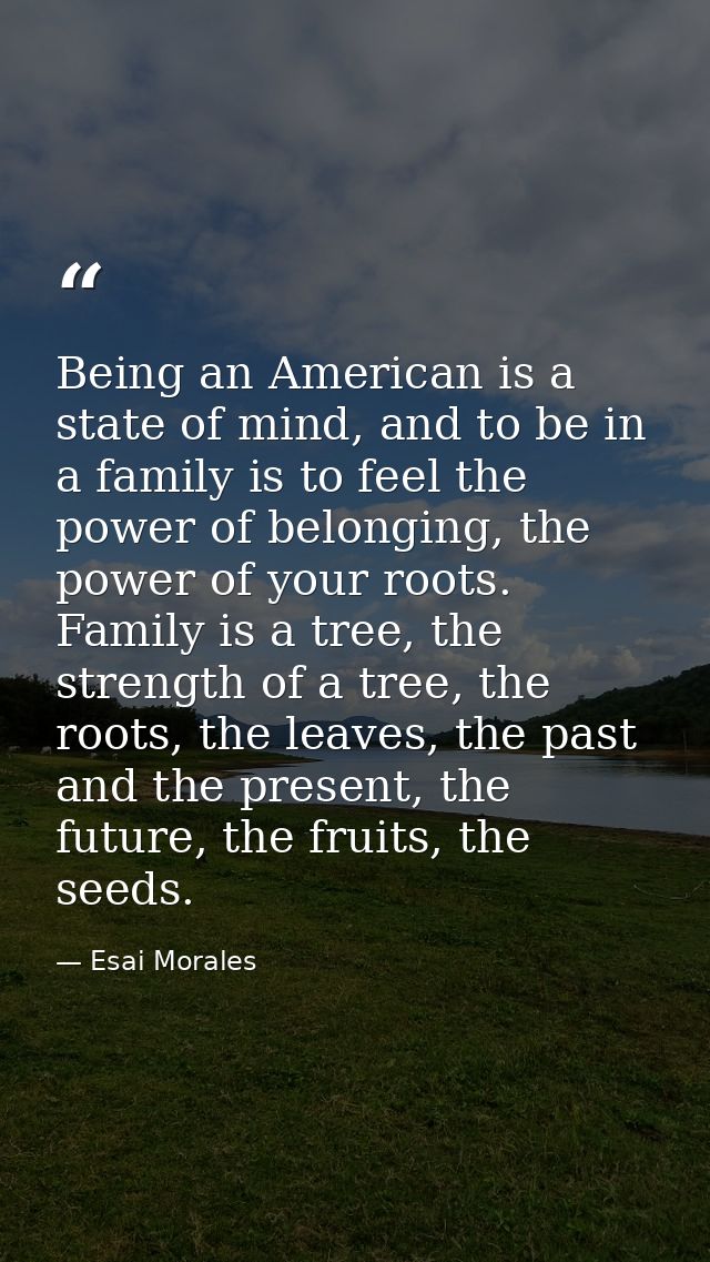 Being an American is a state of mind, and to be in a family is to feel the power of belonging, the power of your roots.  — Esai Morales