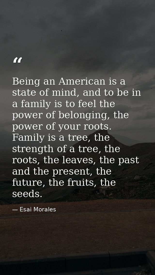 Being an American is a state of mind, and to be in a family is to feel the power of belonging, the power of your roots.  — Esai Morales