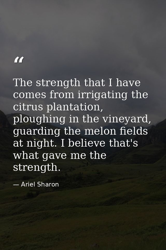 The strength that I have comes from irrigating the citrus plantation, ploughing in the vineyard, guarding the melon fiel — Ariel Sharon