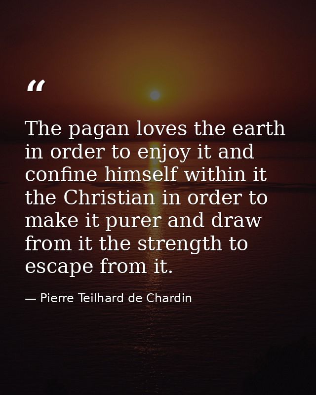 The pagan loves the earth in order to enjoy it and confine himself within it the Christian in order to make it purer and — Pierre Teilhard de Chardin