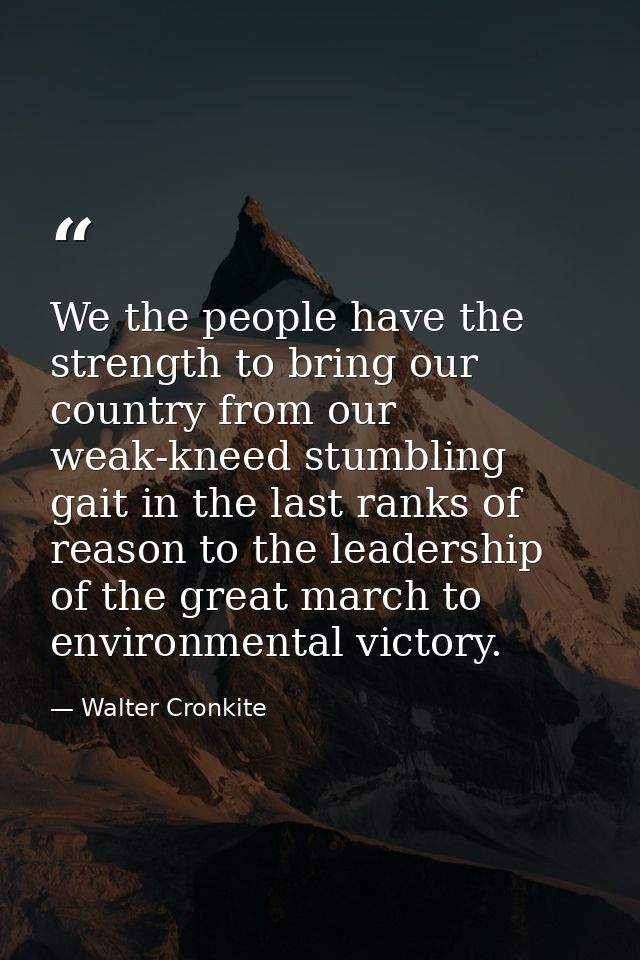We the people have the strength to bring our country from our weak-kneed stumbling gait in the last ranks of reason to t — Walter Cronkite