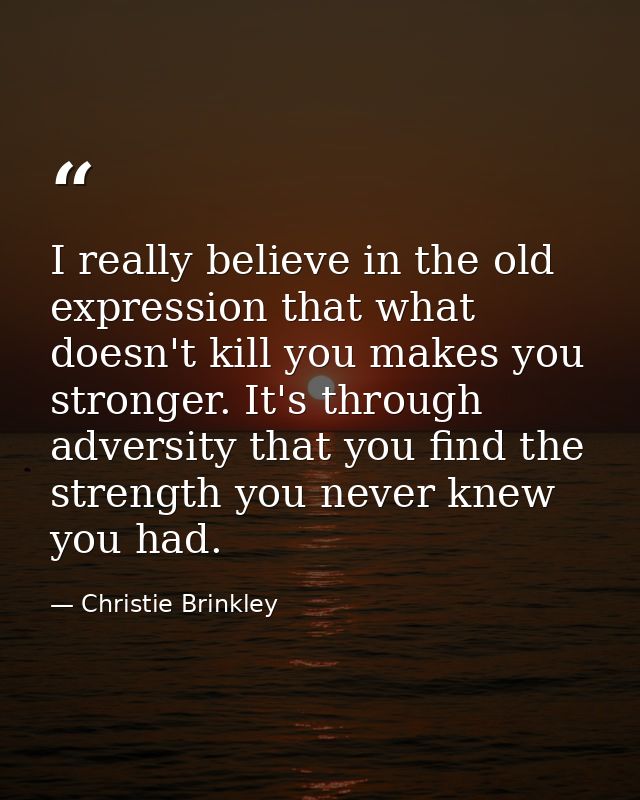 I really believe in the old expression that what doesn't kill you makes you stronger. It's through adversity that you fi — Christie Brinkley