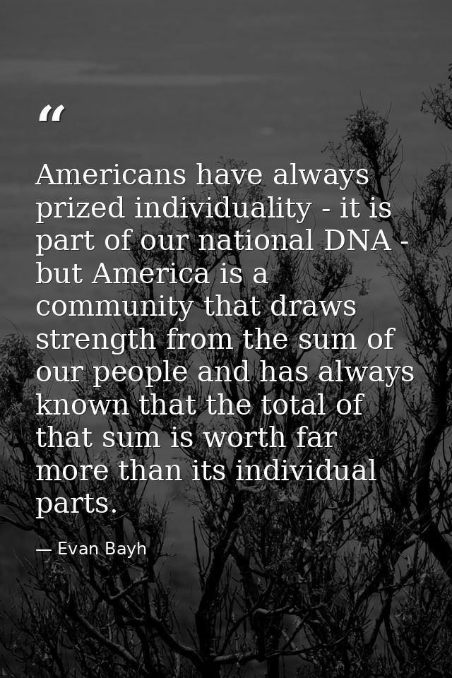 Americans have always prized individuality - it is part of our national DNA - but America is a community that draws stre — Evan Bayh