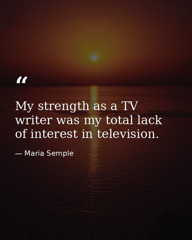 My strength as a TV writer was my total lack of interest in television. — Maria Semple