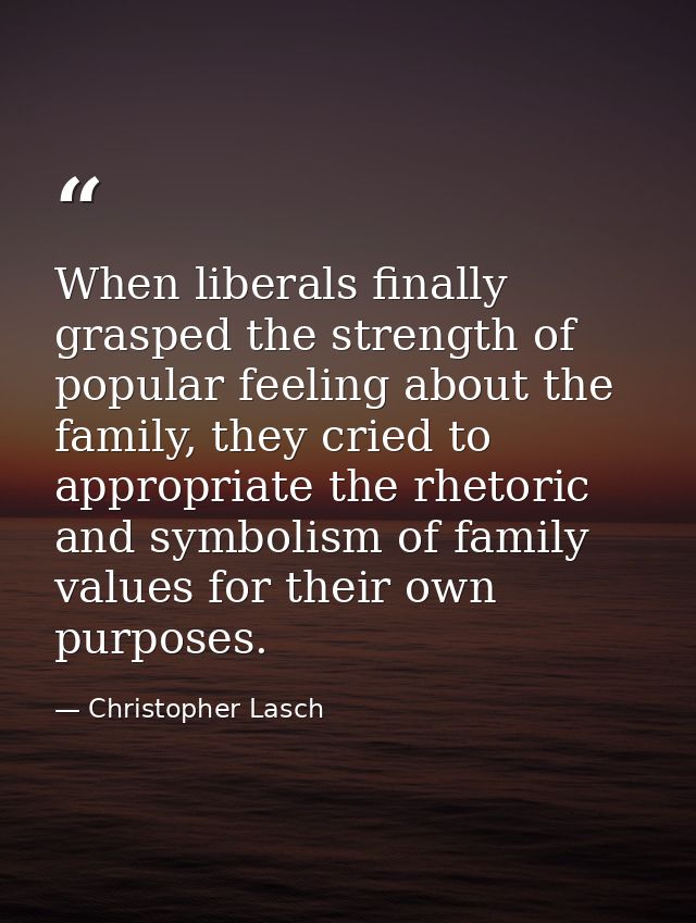 When liberals finally grasped the strength of popular feeling about the family, they cried to appropriate the rhetoric a — Christopher Lasch