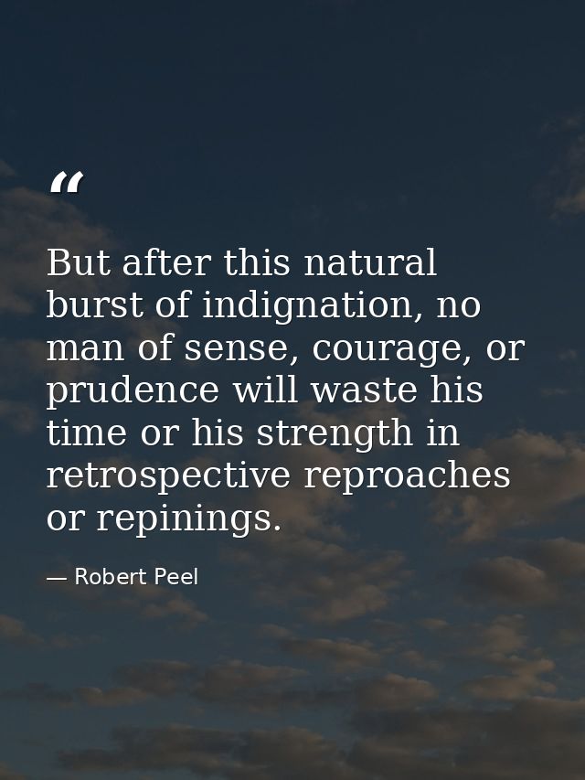 But after this natural burst of indignation, no man of sense, courage, or prudence will waste his time or his strength i — Robert Peel