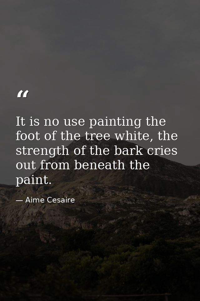 It is no use painting the foot of the tree white, the strength of the bark cries out from beneath the paint. — Aime Cesaire