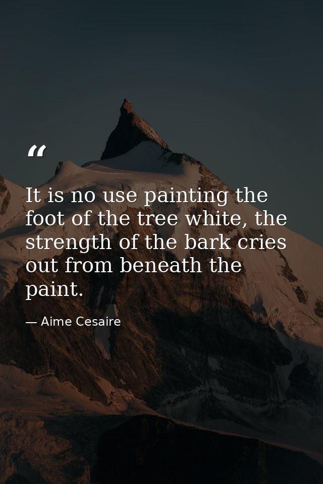 It is no use painting the foot of the tree white, the strength of the bark cries out from beneath the paint. — Aime Cesaire
