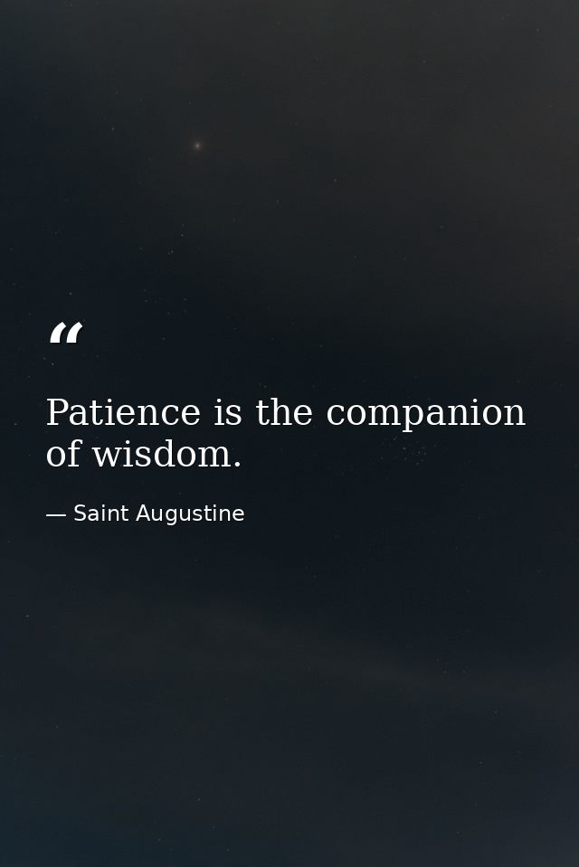 Patience is the companion of wisdom. — Saint Augustine