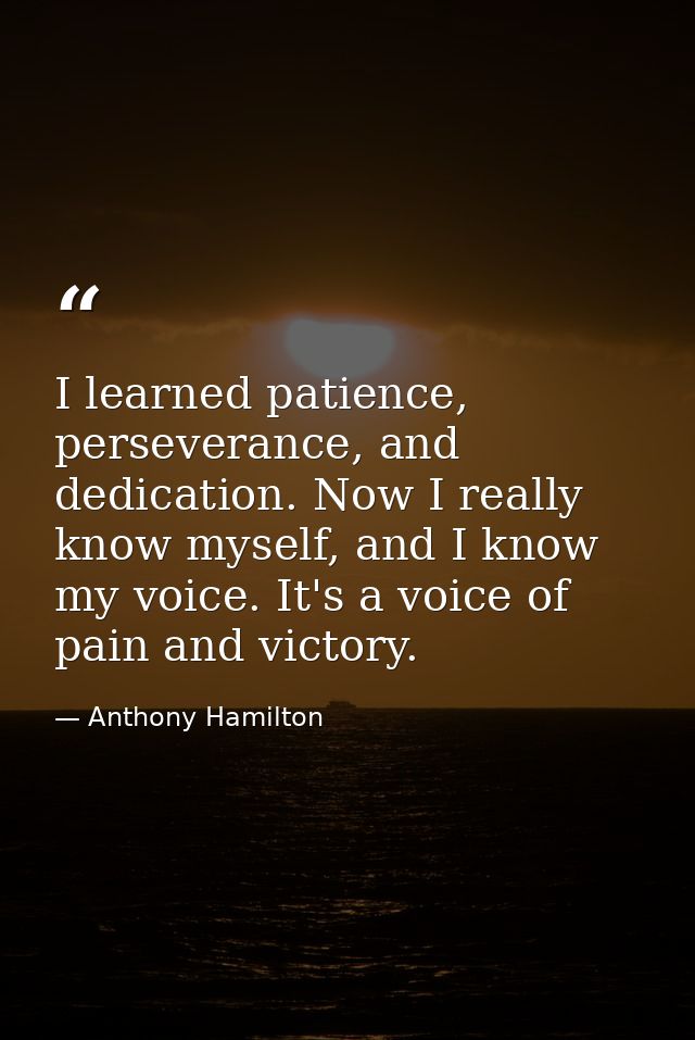 I learned patience, perseverance, and dedication. Now I really know myself, and I know my voice. It's a voice of pain an — Anthony Hamilton