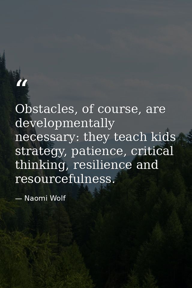 Obstacles, of course, are developmentally necessary: they teach kids strategy, patience, critical thinking, resilience a — Naomi Wolf