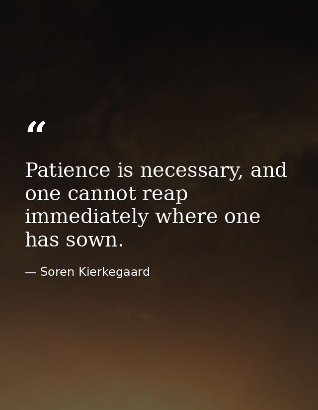 Patience is necessary, and one cannot reap immediately where one has sown. — Soren Kierkegaard