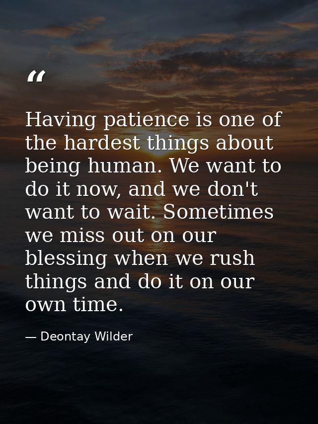Having patience is one of the hardest things about being human. We want to do it now, and we don't want to wait. Sometim — Deontay Wilder