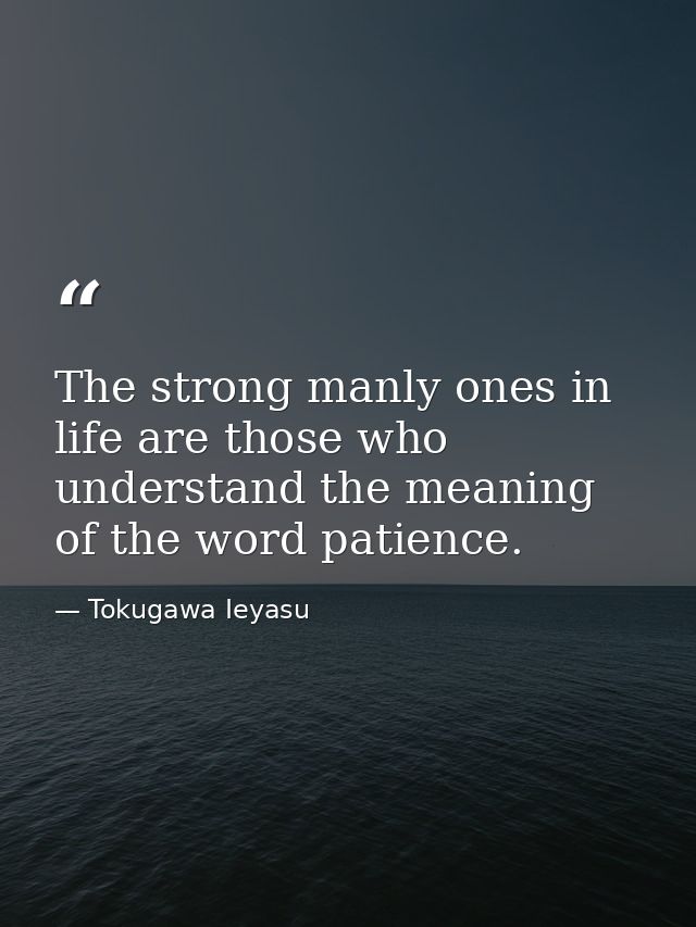 The strong manly ones in life are those who understand the meaning of the word patience. — Tokugawa Ieyasu