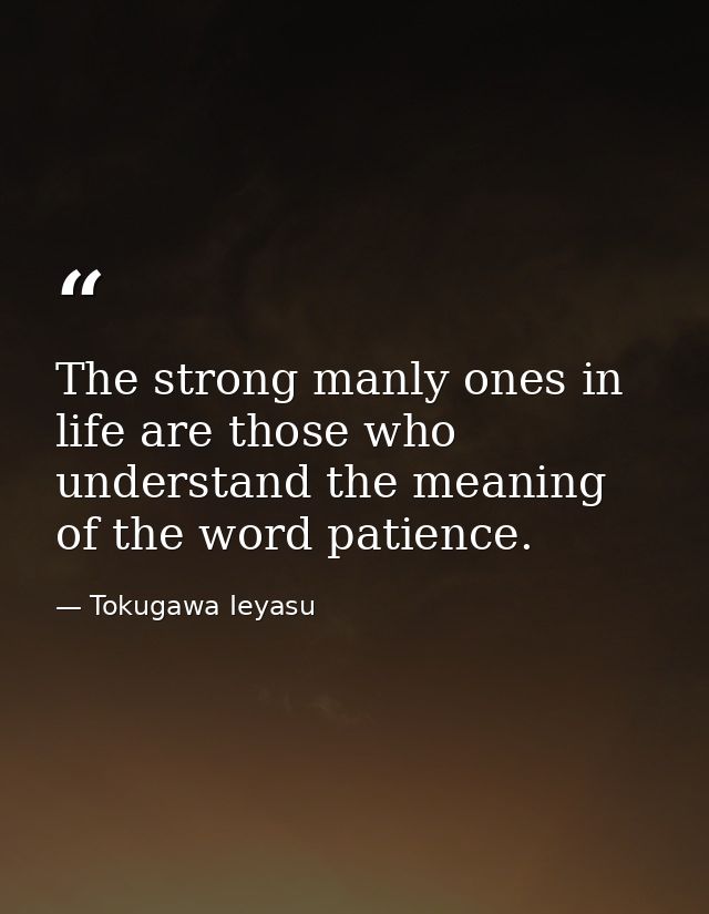 The strong manly ones in life are those who understand the meaning of the word patience. — Tokugawa Ieyasu