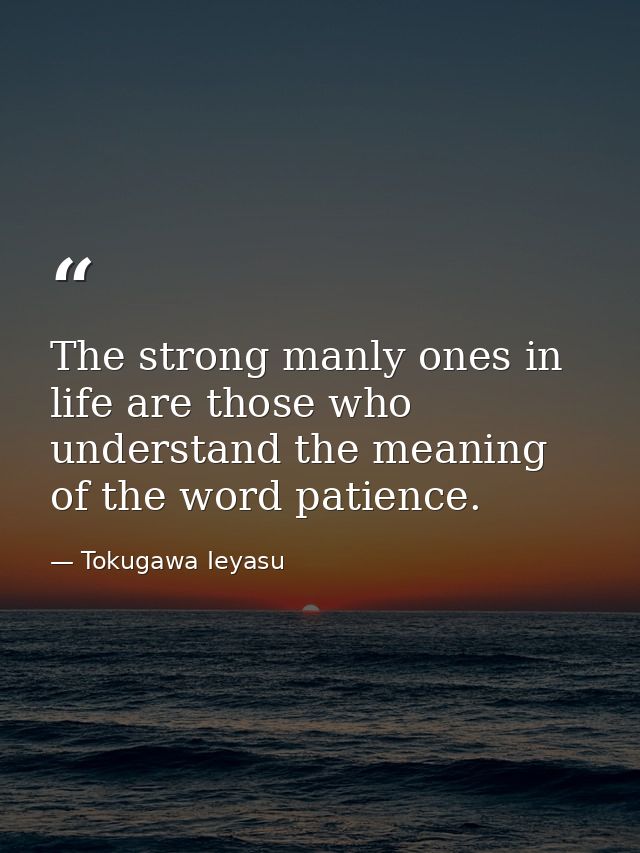 The strong manly ones in life are those who understand the meaning of the word patience. — Tokugawa Ieyasu