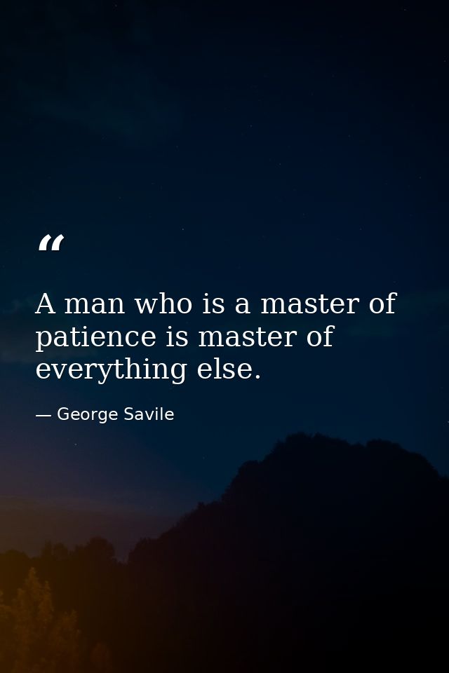 A man who is a master of patience is master of everything else. — George Savile