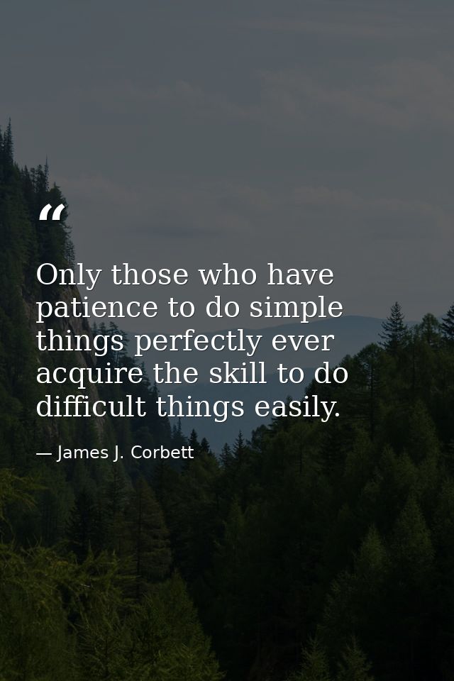 Only those who have patience to do simple things perfectly ever acquire the skill to do difficult things easily. — James J. Corbett