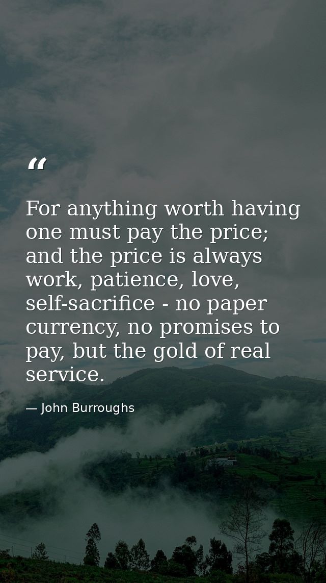For anything worth having one must pay the price; and the price is always work, patience, love, self-sacrifice - no pape — John Burroughs