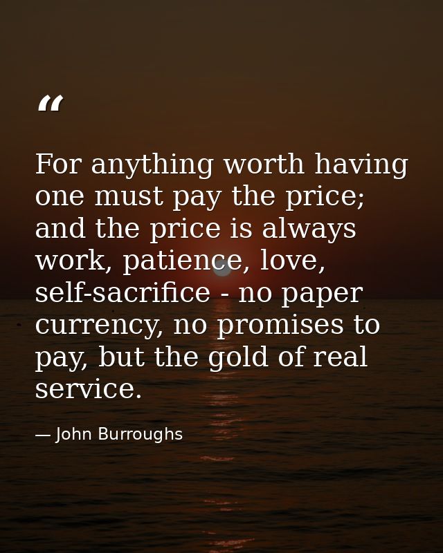 For anything worth having one must pay the price; and the price is always work, patience, love, self-sacrifice - no pape — John Burroughs