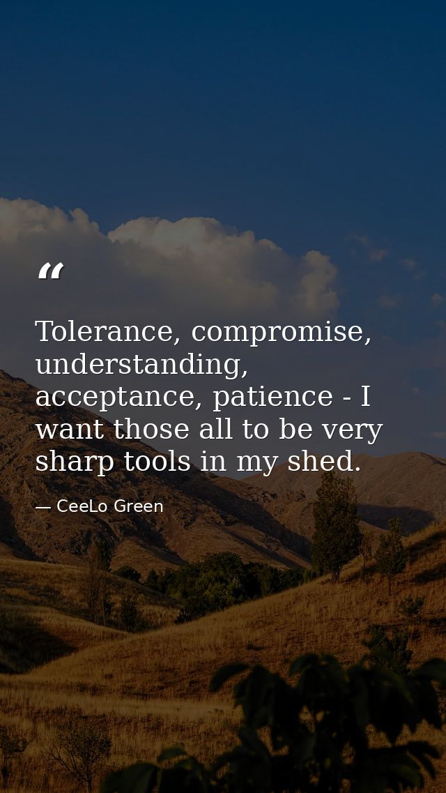 Tolerance, compromise, understanding, acceptance, patience - I want those all to be very sharp tools in my shed. — CeeLo Green