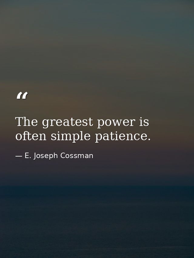 The greatest power is often simple patience. — E. Joseph Cossman