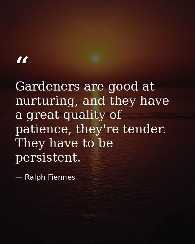 Gardeners are good at nurturing, and they have a great quality of patience, they're tender. They have to be persistent. — Ralph Fiennes