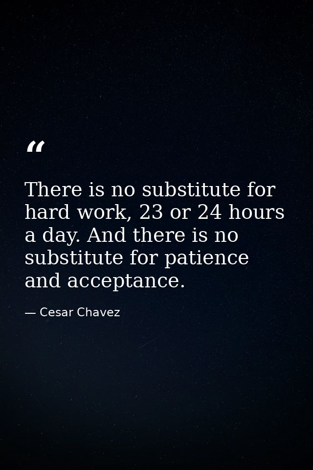 There is no substitute for hard work, 23 or 24 hours a day. And there is no substitute for patience and acceptance. — Cesar Chavez