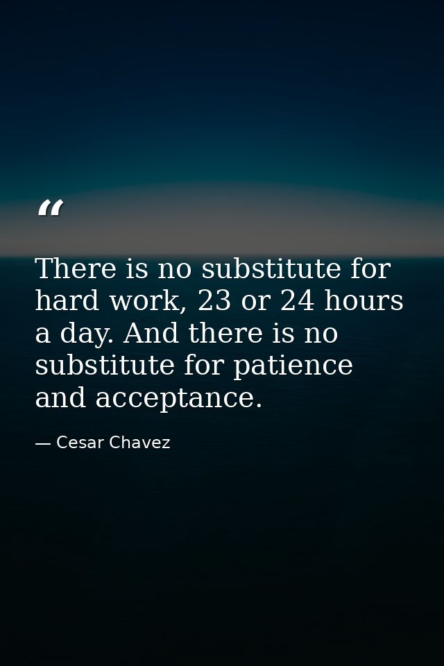 There is no substitute for hard work, 23 or 24 hours a day. And there is no substitute for patience and acceptance. — Cesar Chavez