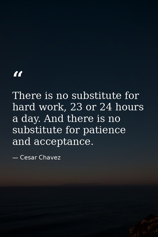 There is no substitute for hard work, 23 or 24 hours a day. And there is no substitute for patience and acceptance. — Cesar Chavez