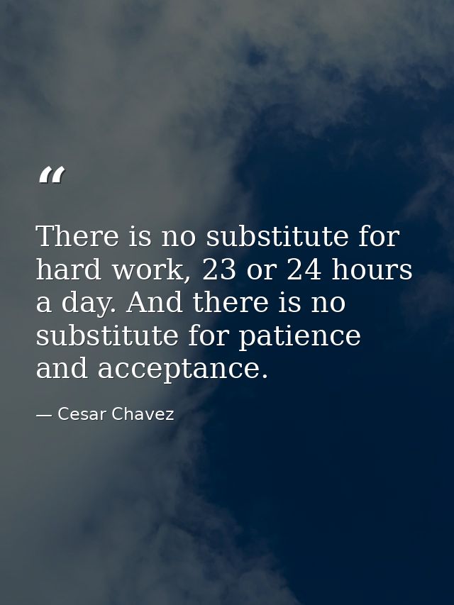 There is no substitute for hard work, 23 or 24 hours a day. And there is no substitute for patience and acceptance. — Cesar Chavez
