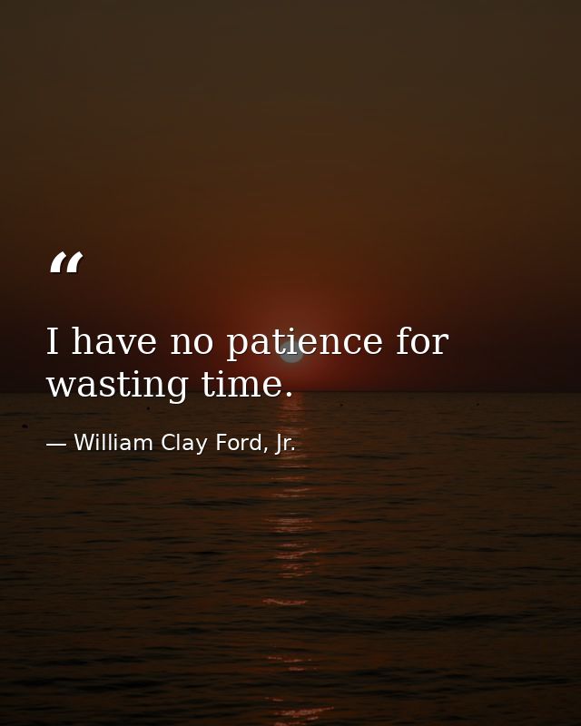 I have no patience for wasting time. — William Clay Ford, Jr.