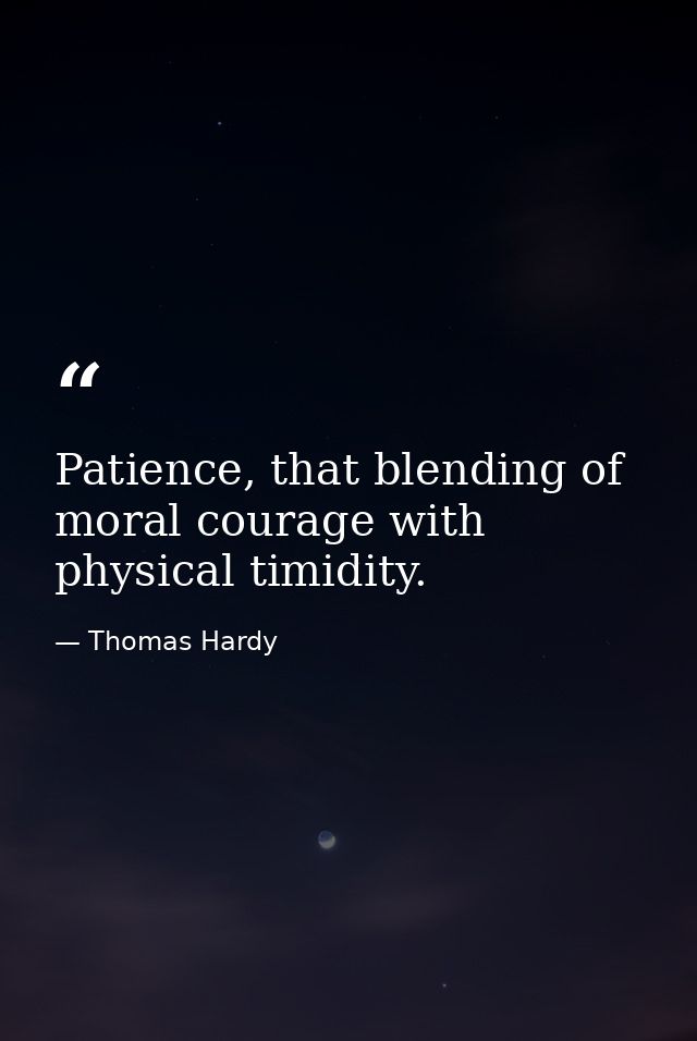 Patience, that blending of moral courage with physical timidity. — Thomas Hardy