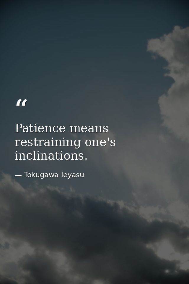 Patience means restraining one's inclinations. — Tokugawa Ieyasu