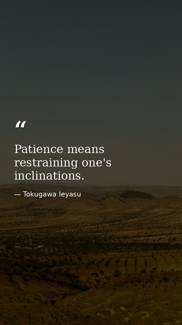 Patience means restraining one's inclinations. — Tokugawa Ieyasu