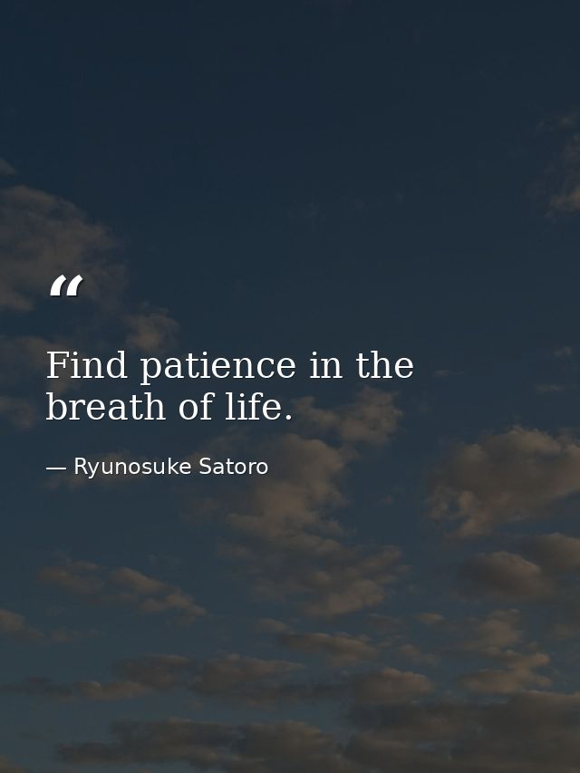 Find patience in the breath of life. — Ryunosuke Satoro
