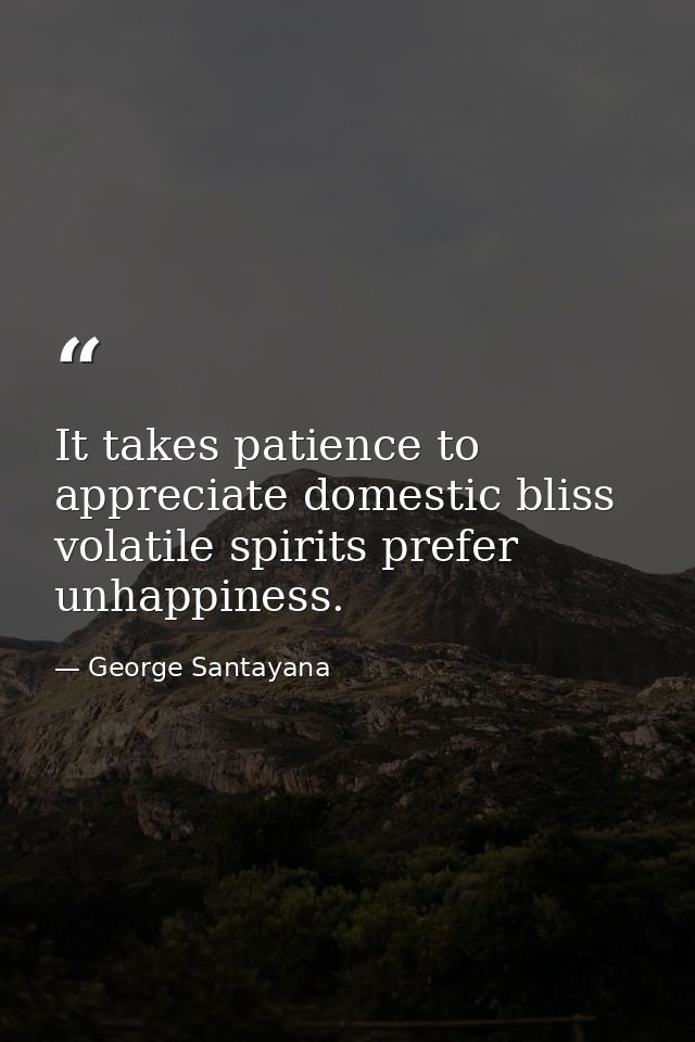 It takes patience to appreciate domestic bliss volatile spirits prefer unhappiness. — George Santayana
