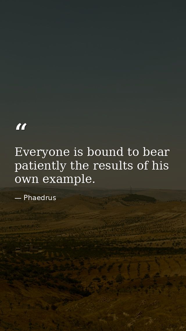 Everyone is bound to bear patiently the results of his own example. — Phaedrus