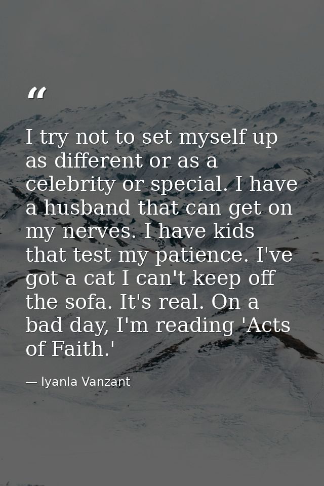 I try not to set myself up as different or as a celebrity or special. I have a husband that can get on my nerves. I have — Iyanla Vanzant