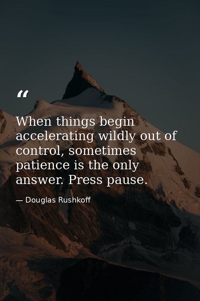 When things begin accelerating wildly out of control, sometimes patience is the only answer. Press pause. — Douglas Rushkoff