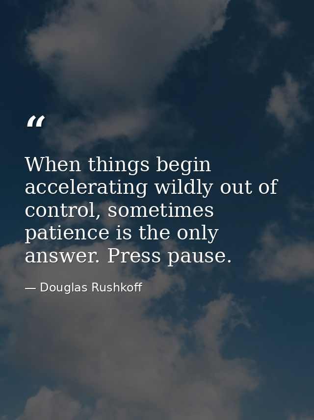 When things begin accelerating wildly out of control, sometimes patience is the only answer. Press pause. — Douglas Rushkoff