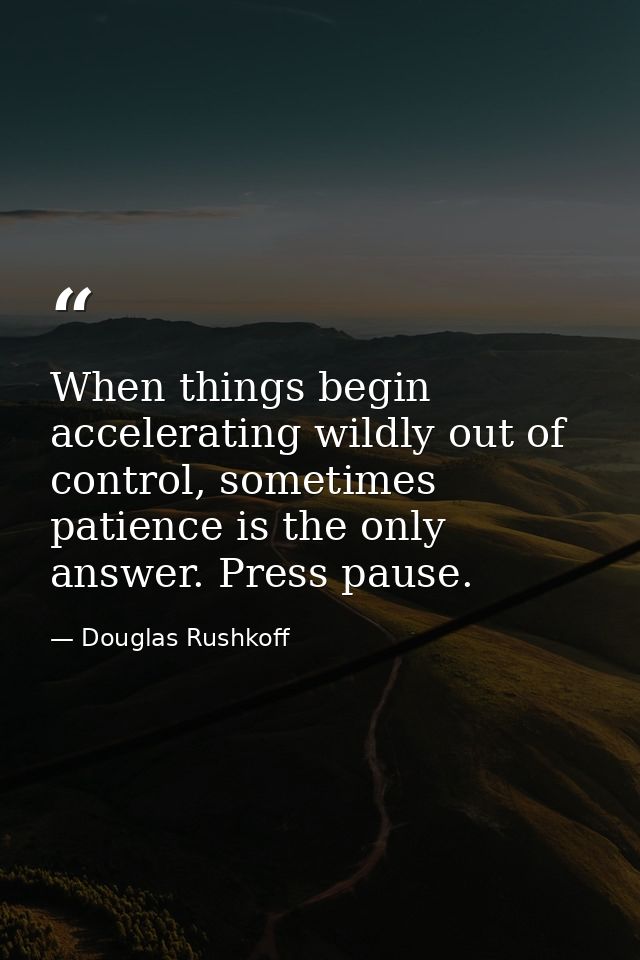 When things begin accelerating wildly out of control, sometimes patience is the only answer. Press pause. — Douglas Rushkoff