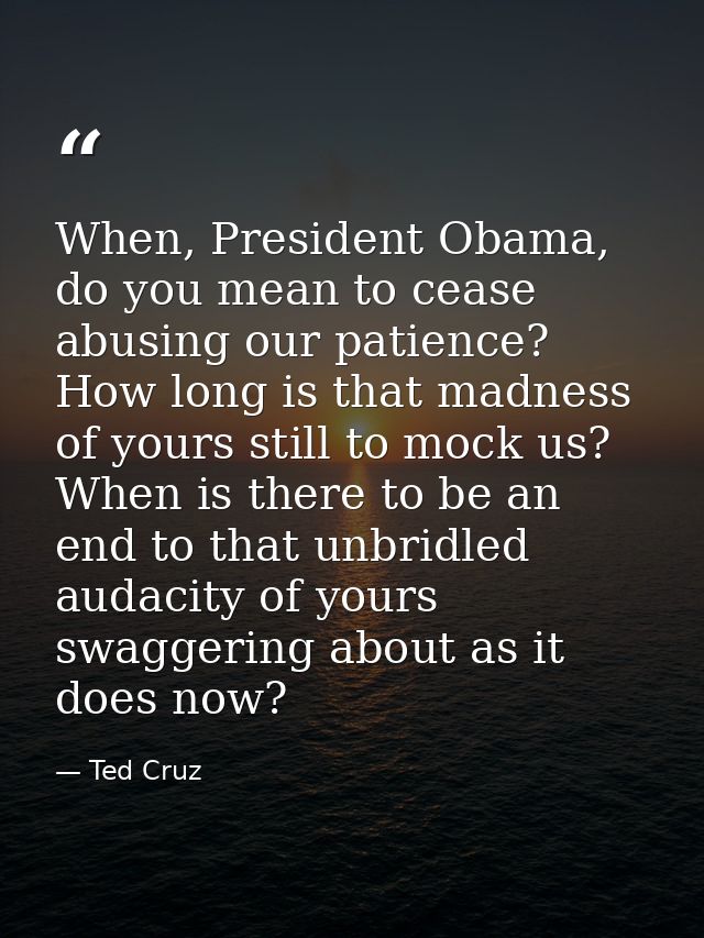 When, President Obama, do you mean to cease abusing our patience? How long is that madness of yours still to mock us? Wh — Ted Cruz