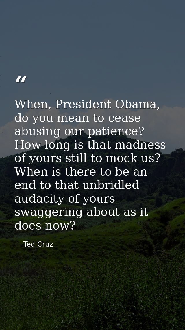 When, President Obama, do you mean to cease abusing our patience? How long is that madness of yours still to mock us? Wh — Ted Cruz
