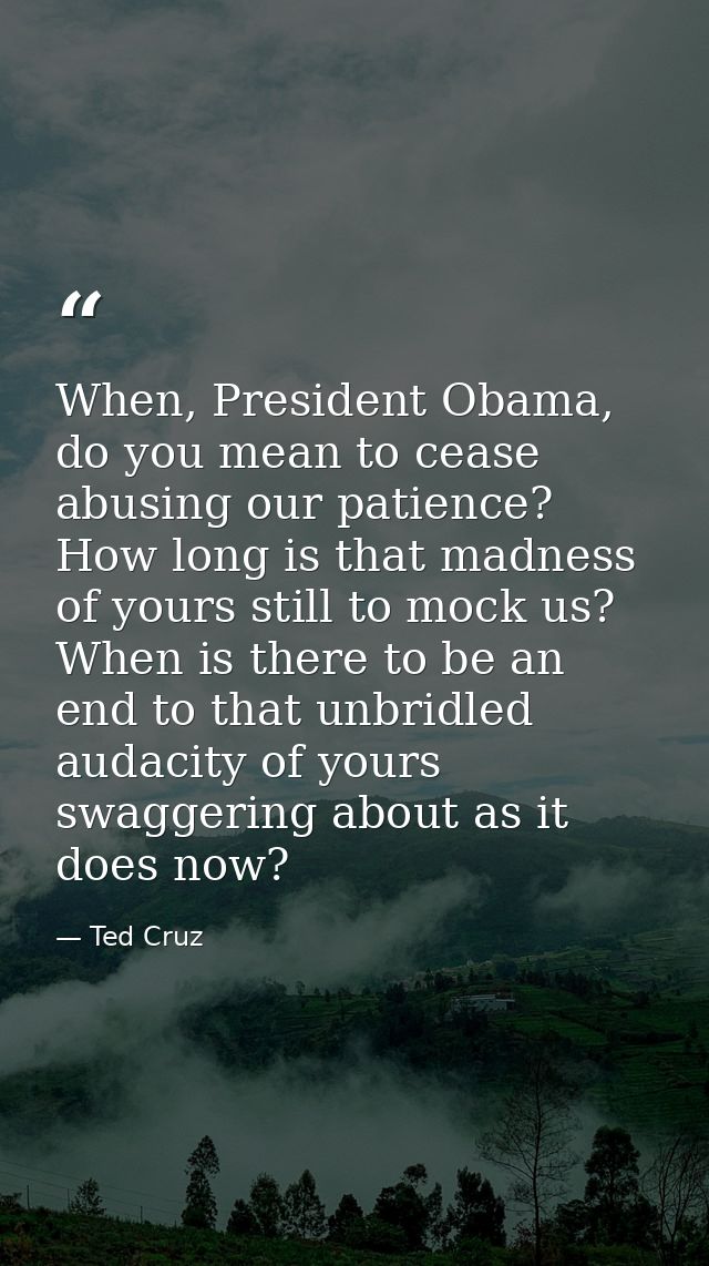 When, President Obama, do you mean to cease abusing our patience? How long is that madness of yours still to mock us? Wh — Ted Cruz