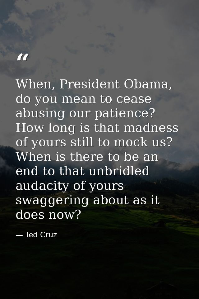 When, President Obama, do you mean to cease abusing our patience? How long is that madness of yours still to mock us? Wh — Ted Cruz