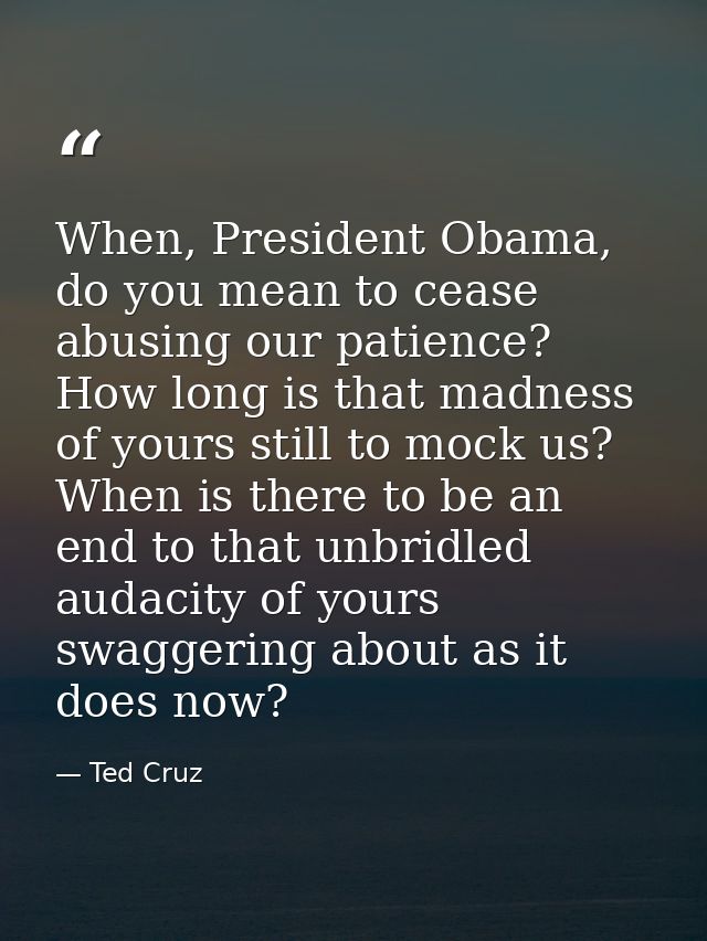 When, President Obama, do you mean to cease abusing our patience? How long is that madness of yours still to mock us? Wh — Ted Cruz