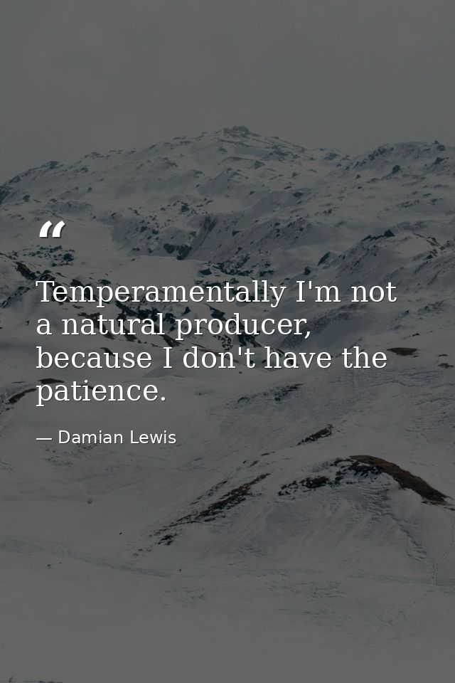 Temperamentally I'm not a natural producer, because I don't have the patience. — Damian Lewis