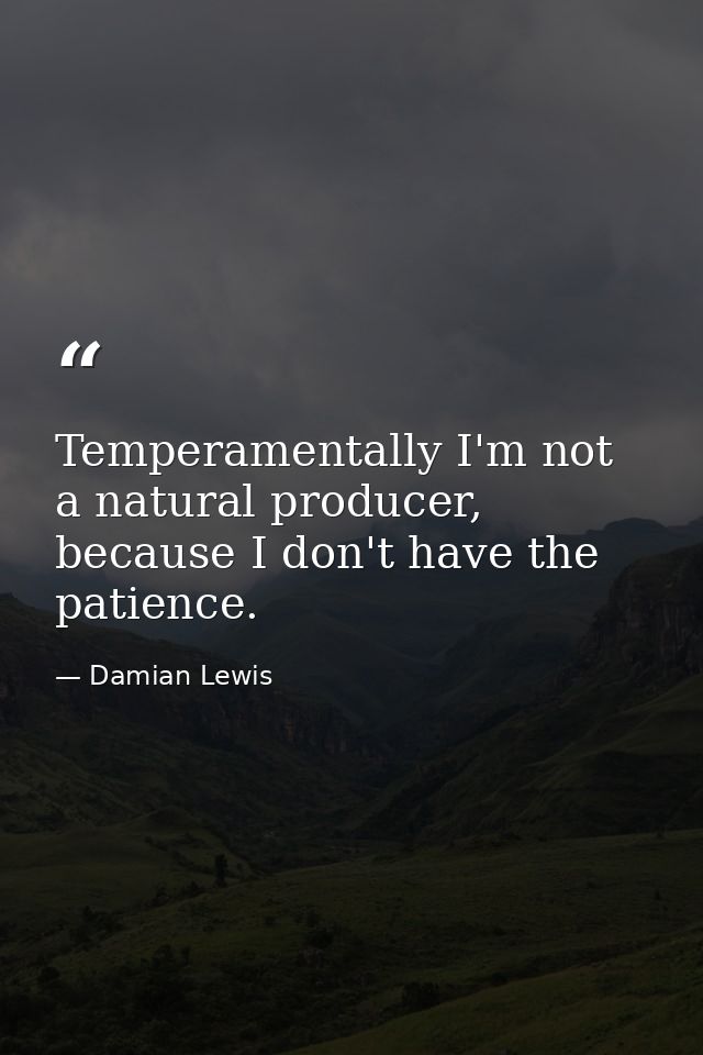 Temperamentally I'm not a natural producer, because I don't have the patience. — Damian Lewis